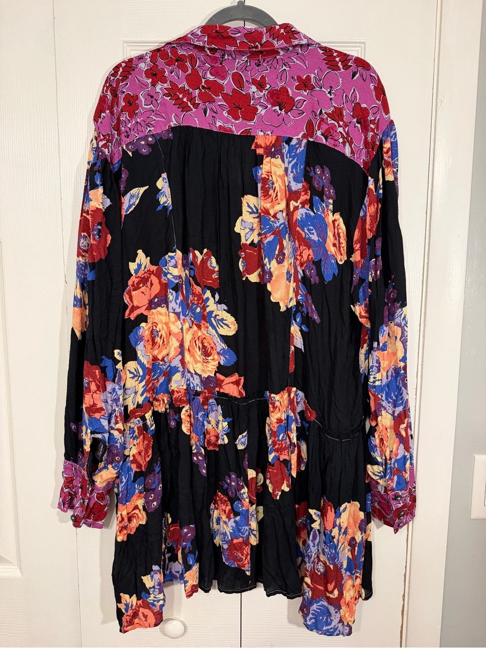 NWT Free People Floral Brunch a Bunch Button Front Tunic Dress XL Black Multi - Picture 2 of 12